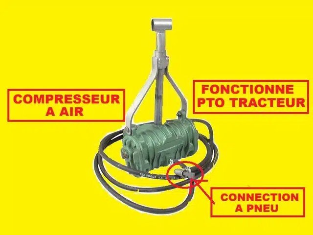 COMPRESSEUR D'AIR GONFLAGE DE PNEU PRISE DE FORCE PTO TRACTEUR DOUBLE CYLINDRE AVEC TUYAU VOIR PH divers