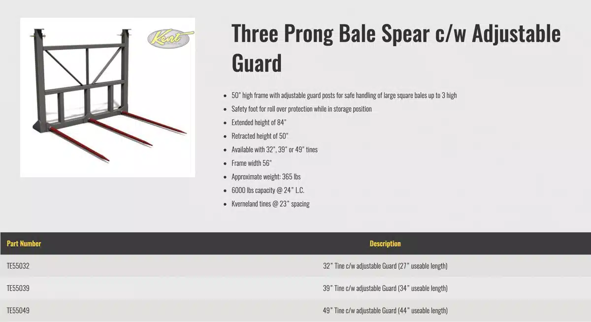 Gallery image 2 for New HLA Attachments TE55032 Bale Spear