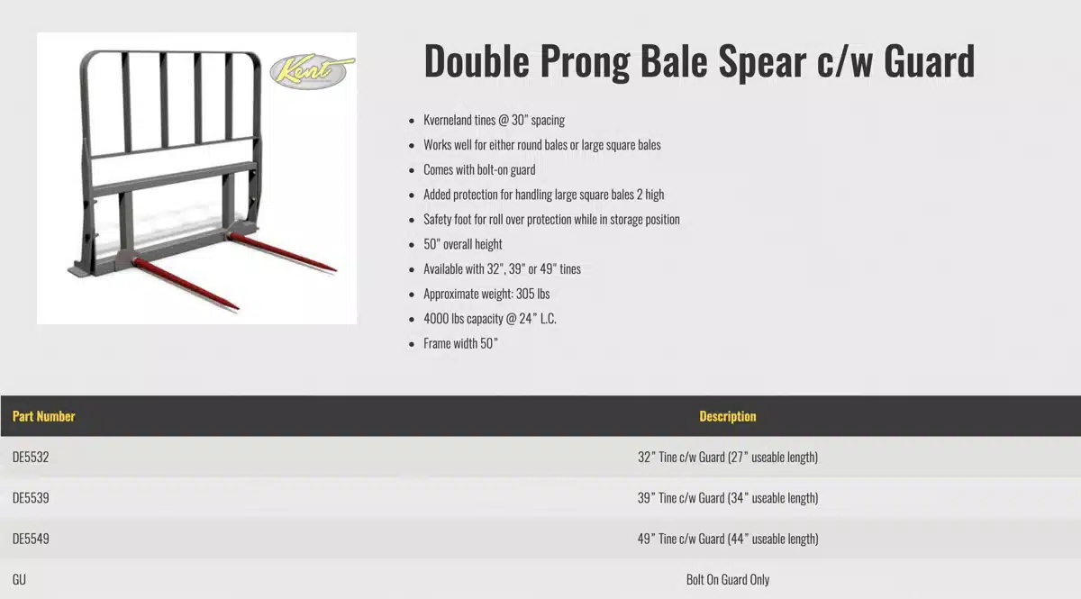 Gallery image 2 for HLA Attachments DE5532 Bale Spear