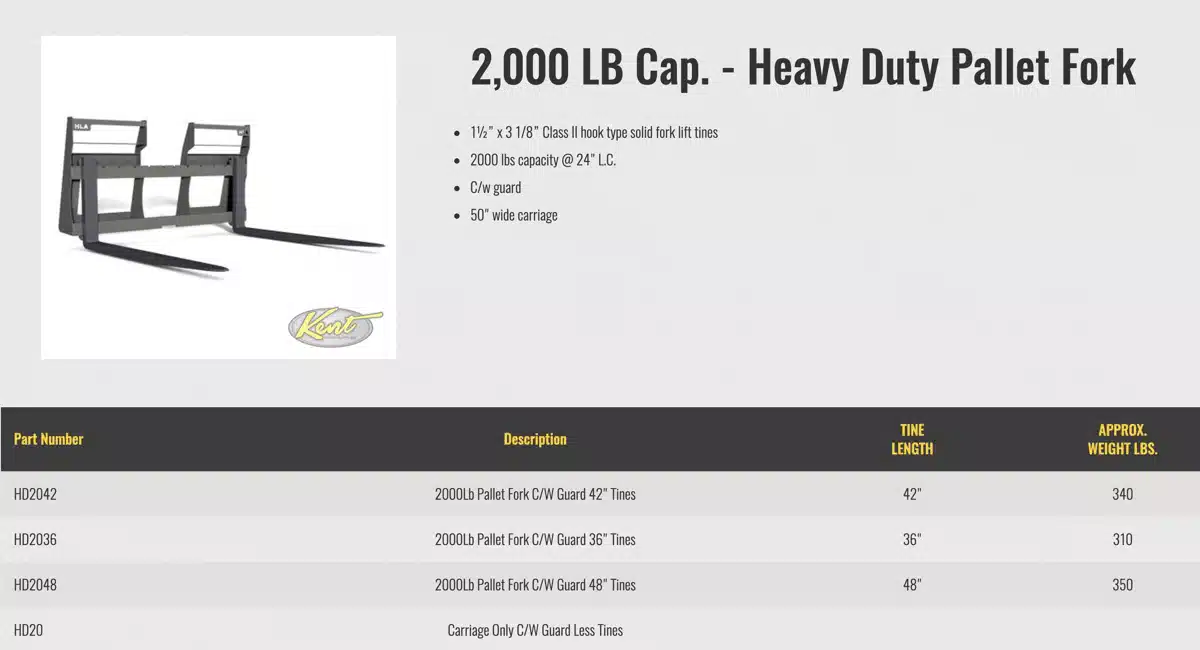 Gallery image 2 for New HLA Attachments Misc Pallet Fork