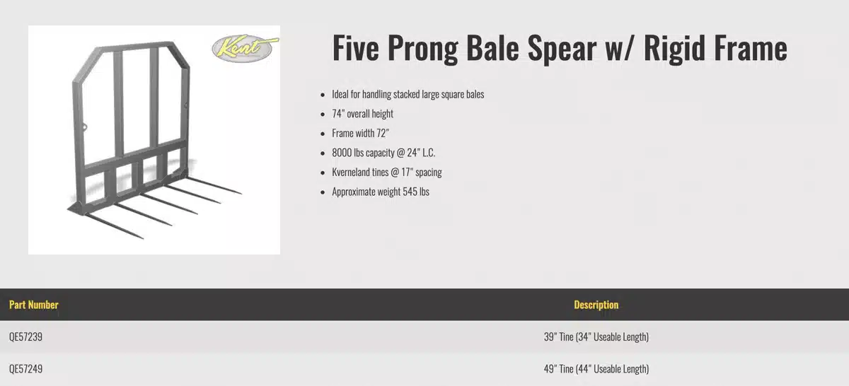 Gallery image 2 for New HLA Attachments QE57239 Bale Spear