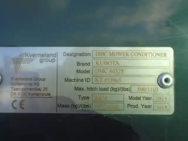 Used 2015 Kubota DMC8032T Disc Mower Conditioner
