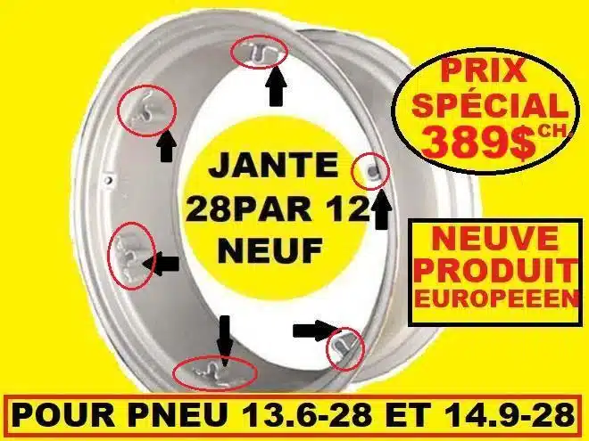 Photo de la Galerie 1 pour ROUE 28 PAR 12 POUR 13.6-28 NEUVE 340-85R28 OU14.9-28 Pneus et roues