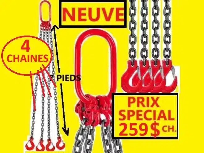 Gallery image 1 for CHAINE A CROCHET DE LEVAGE NEUVE A PATTE DE LEVAGE LONGUEUR PAR CHAINE 7 PIED CHAQUE Miscellaneous