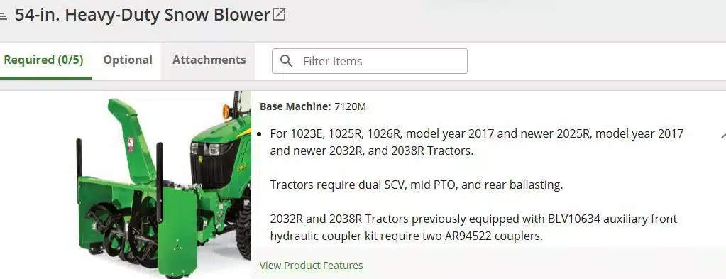 Gallery image 2 for New John Deere 54" Quick Hitch Snow Blower Snow Blower